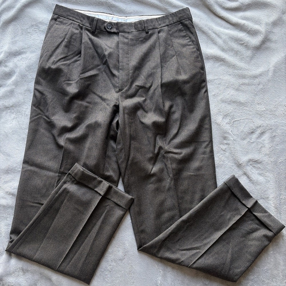 Santorelli Como 2 Mens Size 38 Houndstooth Made in Italy Wool Dress Pants Pleats